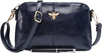 Generic Ladies Metallic Crossbody Handbag, Gold Bee Detail, Patent Leather, Adjustable Strap (Black)