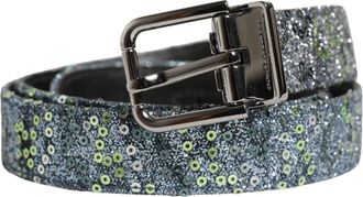 Dolce & Gabbana Men Multicolor Sequin Silver Metal Buckle Belt Cotton Pe Polyester Calf
