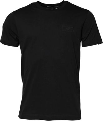 Dolce & Gabbana Zwart Logo Plaque Katoenen Crew Neck T-shirt - Heren - T-shirts - Zwart - L - Katoen - Tops