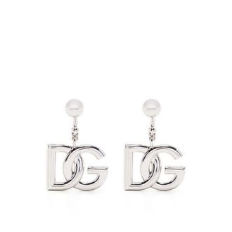 Dolce & Gabbana Accessoires, Dames, Grijs, ONE Size, Oorbellen met logo-bedel (clipsluiting)
