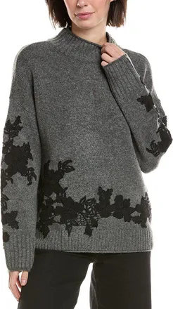 Vince Camuto Floral Embellished Mock Neck Sweater
