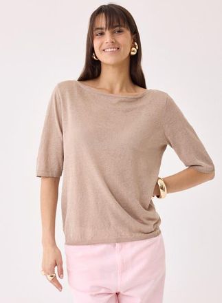 Majestic Filatures Stretch Linen Knit Three Quarter Sleeve Boatneck Shirt in Desert at Nordstrom, Size 2