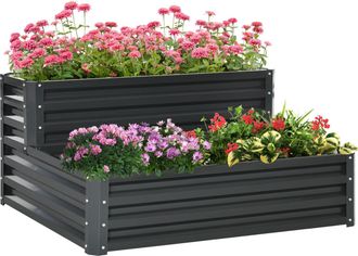 OUTSUNNY Huerto Urbano De 2 Niveles Jardinera Exterior De Acero Con Dise&ntilde;o De Escalera Para Cultivos Plantas Flores Para Terraza Jard&iacute;n 120x101x58 Cm