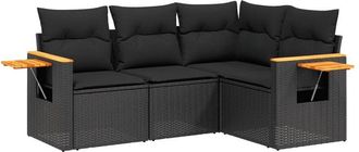 vidaXL Juego De Sof&aacute;s Jard&iacute;n 4 Pzas Con Cojines Rat&aacute;n Sint&eacute;tico Negro Vidaxl