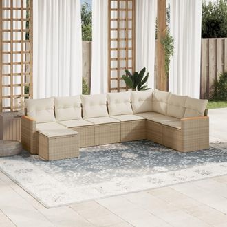 vidaXL Vidaxl - Juego De Sof&aacute;s De Jard&iacute;n Con Cojines Beige 8 Pzas Rat&aacute;n Pe