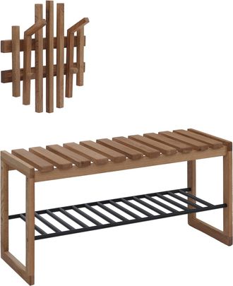 Hhg [nunca Usado] Conjunto De Recibidor Mca Hhg-393, Panel De Recibidor Con Banco Y Estante Para Zapatos, Madera Maciza De Roble