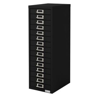 ML Design Ml-design - Archivador Con 15 Cajones, 28x38x87cm Acero Negro Armario Independiente Auxiliar De Oficinas Con Portaetiquetas Cajonera Met&aacute;lica Para Din