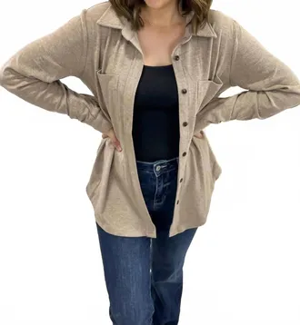 Panache Super Soft Pinstripe Button Up Top In Mocha