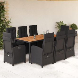 vidaXL Set De Comedor De Jard&iacute;n 9 Pzas Y Cojines Rat&aacute;n Sint&eacute;tico Negro Vidaxl