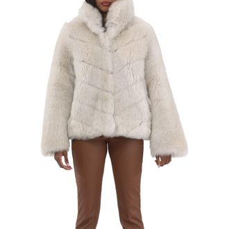 Gorski Genuine Shearling Chevron Jacket, Horizontal Bottom and Reversible in Cream/cream at Nordstrom, Size X-Large
