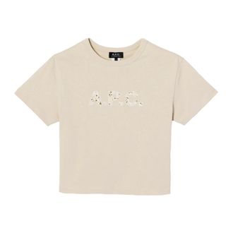 A.P.C. T-Shirts, female, Beige, M, Beige Cotton Logo T-shirt