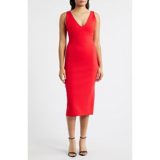 Spanx SPANXshape Ponte V-Neck Sleeveless Midi Dress in Spanx Red at Nordstrom, Size X-Small