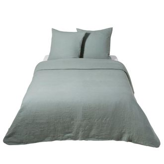 Maisons du monde Juego de cama de lino lavado verde jade 240x260