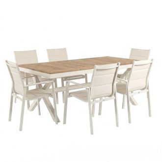 ED&Egrave;N JARD&Iacute; Conjunto de exterior de mesa rectangular y sillas Blanco envejecido