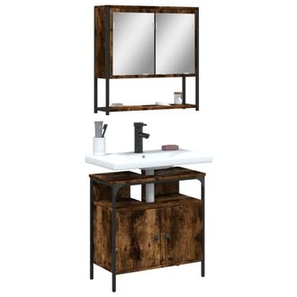Berkfield Home 2 Piece Bathroom Furniture Set Smoked Oak Engineered Wood in Brown