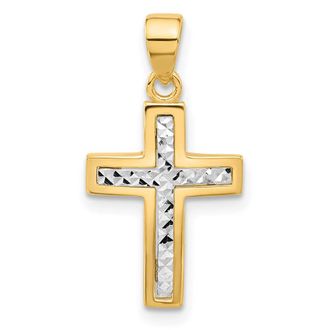 Diamond2Deal 14k Two-tone Gold Polished and Diamond-cut Cross Pendant