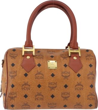 MCM Visetos Logogramme Leather Brown Leather Handbag (Pre-Owned)