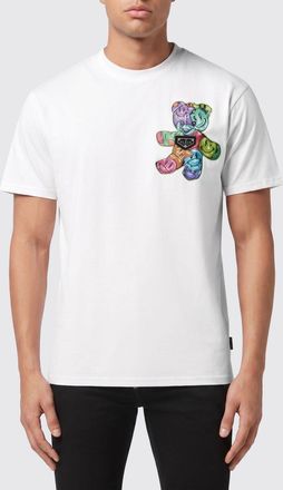Philipp Plein Slim Fit Cotton T-Shirt with Teddy Bear and Monogram Print