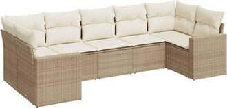 vidaXL Vidaxl - Set Sof&aacute;s De Jard&iacute;n 7 Piezas Y Cojines Rat&aacute;n Sint&eacute;tico Beige