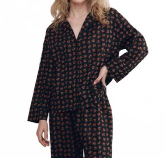 The Great. Pajama Long Sleeve Shirt In Navy Horse Medallion Print