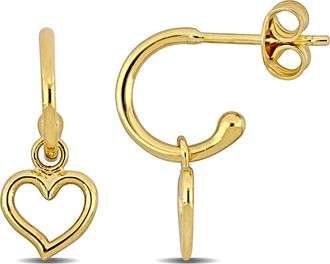 Mimi & Max Heart Drop Hoop Earrings in 14k Yellow Gold