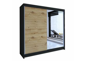 Mirjan24 Armario Closico 137, Negro + Roble Artisan, 215x180x58cm, Puertas De Armario: Correderas, N&uacute;mero De Estantes: 5
