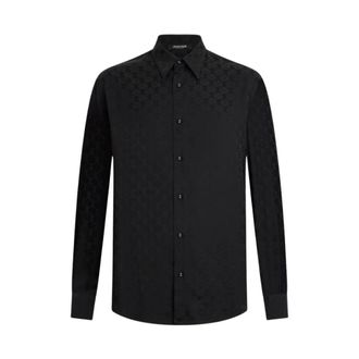 Roberto Cavalli Casual Shirts, male, Black, Size: S Monogram Mirror Snake Shirt
