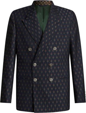 Etro floral-jacquard double-breasted blazer - men - Wool/Cotton - 52 - Blue