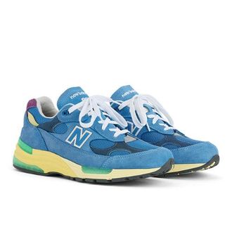 New Balance Unisex Made in USA 992 en Azul/Verde/Amarillo, Gamuza/Malla, Talla 38.5