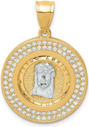 Diamond2Deal 10k Yellow Gold Rhodium Cubic Zirconia Channel Edge Pave Jesus Face Pendant