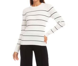 Karen Kane Stripe Ribbed Sweater In Off White With Black