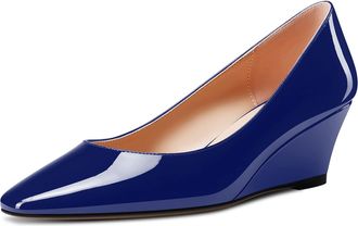 Castamere Women Chunky Block Mid Wedge Heel Square Toe Slip-on Pumps Court Shoe Classic Cute Wedding Dress Shoes Navy Blue 6.5 UK