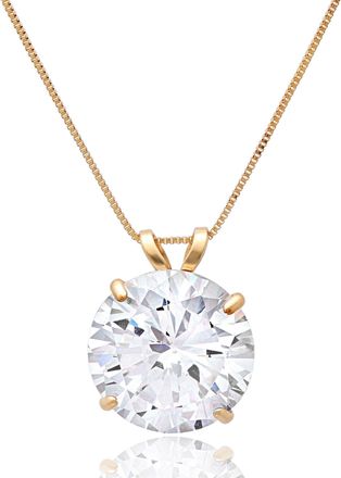 MAX + STONE 14k Yellow or White Gold Round Cubic Zirconia Pendant Necklace 5mm to 10mm