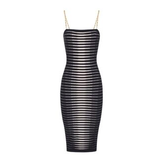 Elisabetta Franchi Gebreide jurk met zebra jacquard - Dames - Feestkleedjes - Zwart - L - Polyester - Kleedjes