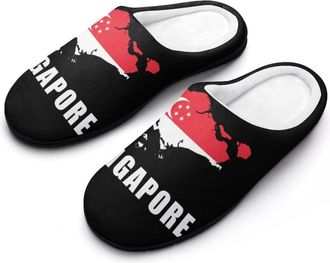 Generic Singapore Map Flag Singaporeans Mens Warm Slippers Non-Slip Sole Winter Rubber Cotton Shoes for Bedroom