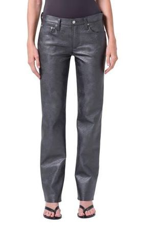 A Gold E Slim Fit Recycled Leather Pants in Gunmetal Black at Nordstrom Rack, Size 23