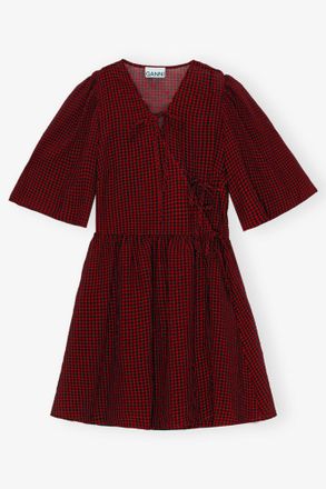Ganni Red Sheer Tie String Wrap Dress - Size 10/12