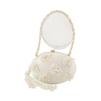 Self Portrait Satin Floral Beaded Oval Clutch - female - Self Portrait - Clutches - Beige - ONE SIZE - Bags