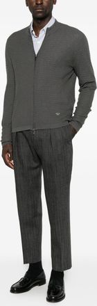 Emporio Armani Waffle-Knit Wool Cardigan - Grey