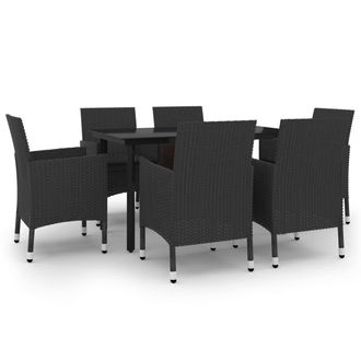 vidaXL Set Comedor De Jard&iacute;n 7 Pzas Y Cojines Rat&aacute;n Sint&eacute;tico Y Vidrio Vidaxl