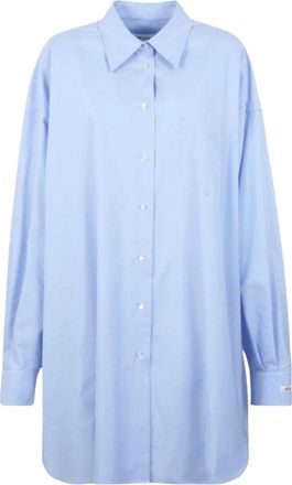 Maison Margiela Camisa de Algod&oacute;n con Hombros Ca&iacute;dos - Blouses & Shirts - Mujer - Azul - S