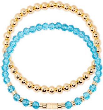 Brook & York Makenna Set of 2 Birthstone Beaded Stretch Bracelets in Gold/Dec at Nordstrom
