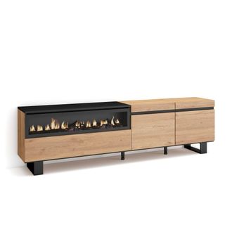 Skraut Home Skraut Home - Mueble Tv, Televisi&oacute;n, Muebles De Sal&oacute;n, Almacenaje, 200x57x35cm, Para Tv Hasta 80, Chimenea El&eacute;ctrica, Dise&ntilde;o Industrial, Estilo Modern