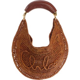 Chlo&eacute; Summer Banana Crochet Raffia Hobo Bag in Clay Brown at Nordstrom