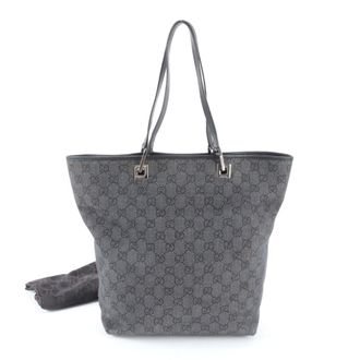 Gucci Black Gray Leather Canvas Handbag Shoulder Bag Tote Bag (Pre-Owned)
