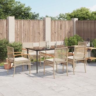 vidaXL Set Comedor De Jard&iacute;n 7 Pzas Con Cojines Rat&aacute;n Sint&eacute;tico Beige Vidaxl