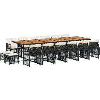 vidaXL Set De Muebles Jard&iacute;n 17 Pzas Con Cojines Rat&aacute;n Sint&eacute;tico Negro Vidaxl