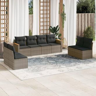 vidaXL Vidaxl - Set De Sof&aacute;s De Jard&iacute;n 8 Pzas Y Cojines Rat&aacute;n Sint&eacute;tico Gris