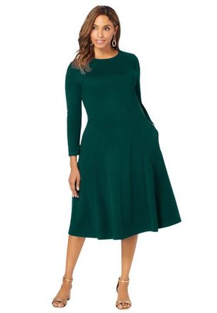 Jessica London Long Sleeve Stretch Ponte Dress in Emerald Green at Nordstrom, Size 14