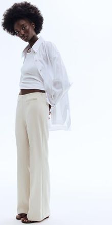 H&M Bootcut Twill Trousers in Light Beige at Nordstrom, Size 14